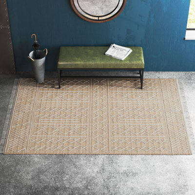 Eurodicus Southwestern Hand-Loomed Jute/Sisal Area Rug in Ivory/White