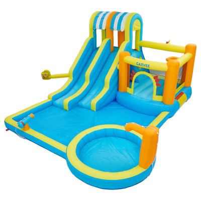 16 FT Inflatable Water Slide Park – 9-in-1 Bounce House with Slide, Climbing Wall, Basketball Hoop & Splash Pool for Kids