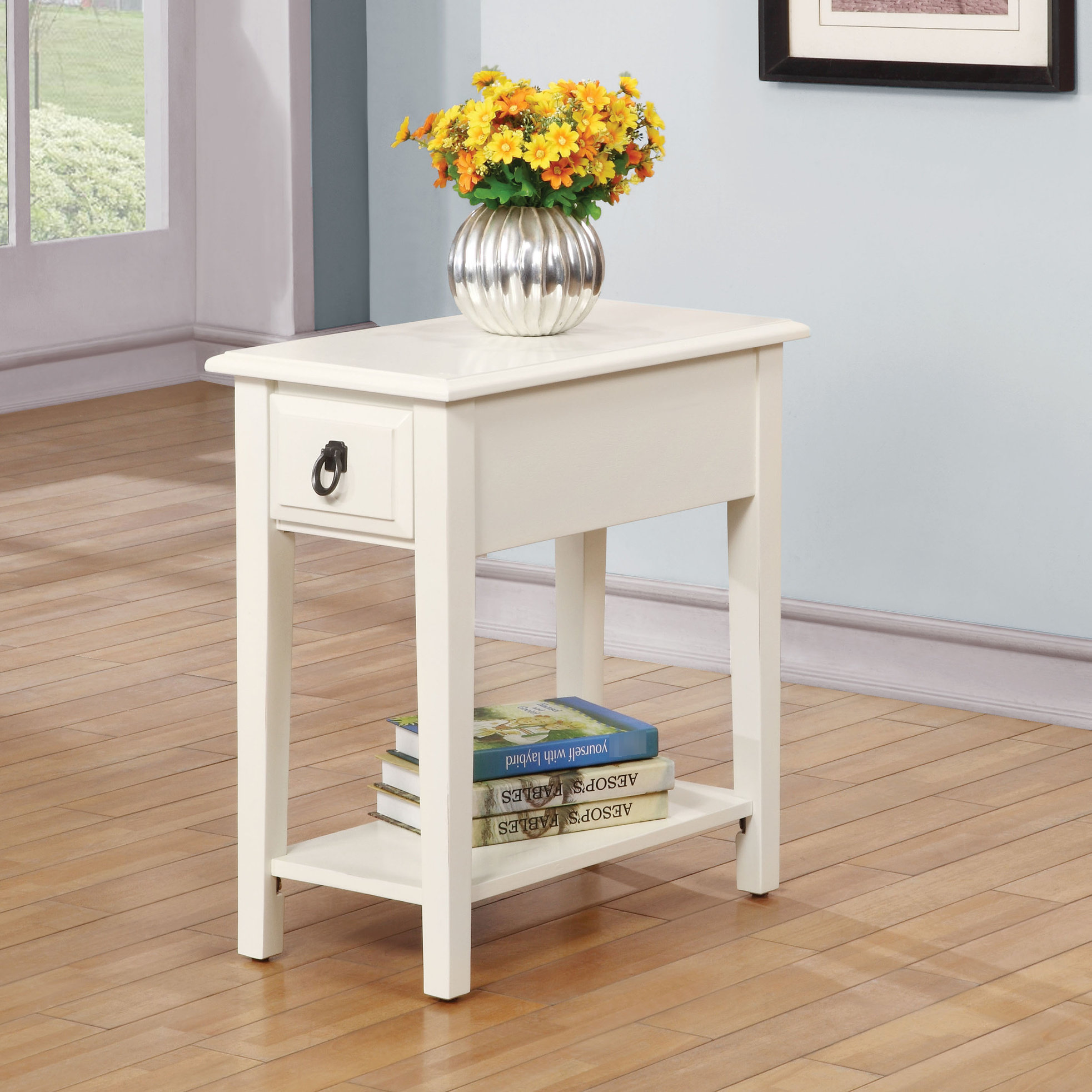 Latitude Run® 22 Inches Wide White 1 Accent Table With Shelf For ...
