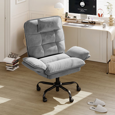 Labelle 24.8'' W Cross-Legged Office Chair with Flip-up Arms, Ergonomic Swivel Executive Chair With Headrest