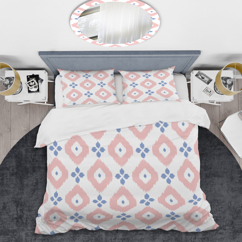 Ensemble de housse de couette géométrique fleurs bleues, Housse de couette simple + 1 taie décorative stan