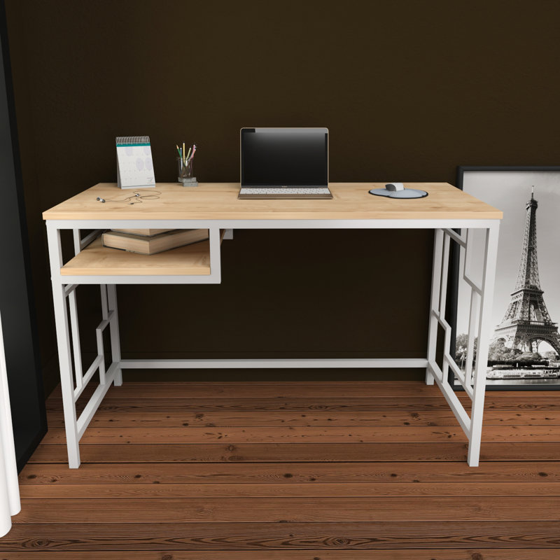 Richland Metal Base Writing Desk, Brown/White