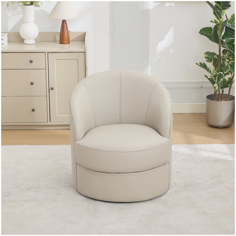 Fauteuil d'appoint pivotant en cuir Gream Top-grain, 360 ° lisse Spin, chaise longue moderne de style Mid-Century pour le salon / bureau