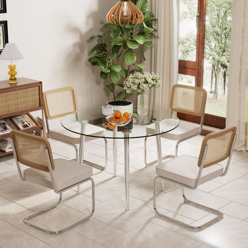 Ensemble de salle à manger rond avec plateau en verre, H 29,5 po x L 36 po x l 36 po, Ensemble de 5 pièces : table, 4 chaises