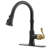 Pull‑Down High‑Arc Single‑Handle Kitchen Sink Faucet with 3‑Function Spray Head and 10‑Inch Deck Plate, Modern Kitchen Faucet,Black Gold-86764199