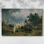 Chevaux au pâturages devant une tempête - Peinture sur toile tendue par Gauermann - c. Milieu du 19e siècle-1088725872