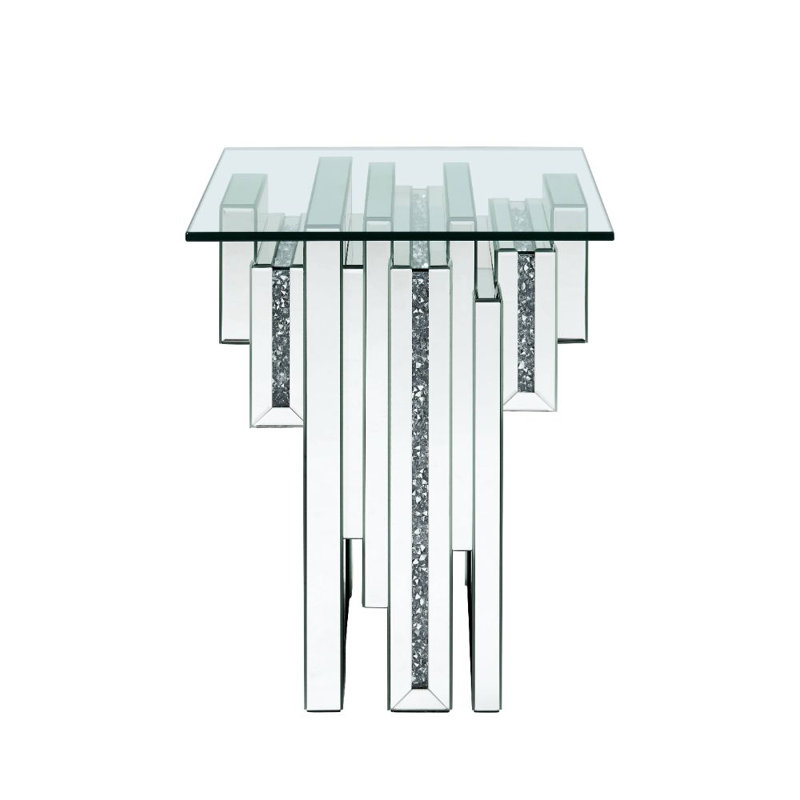 Adarrion Pedestal End Table with Glass Top in Mirrored