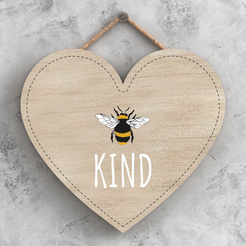 Bee Kind Wall Décor Heart Wooden Hanging Plaque, 16cm H x 17cm W x 0.9cm D
