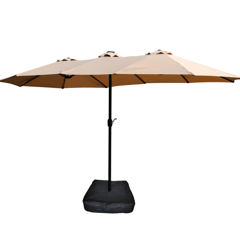 Parasol double en tissu pour patio - base taupe 15 x 9 pi