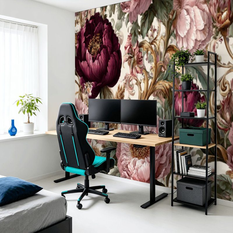 Papier peint adhésif pelez et collez, art floral ivoire rétro, auto-adhésif et amovible
