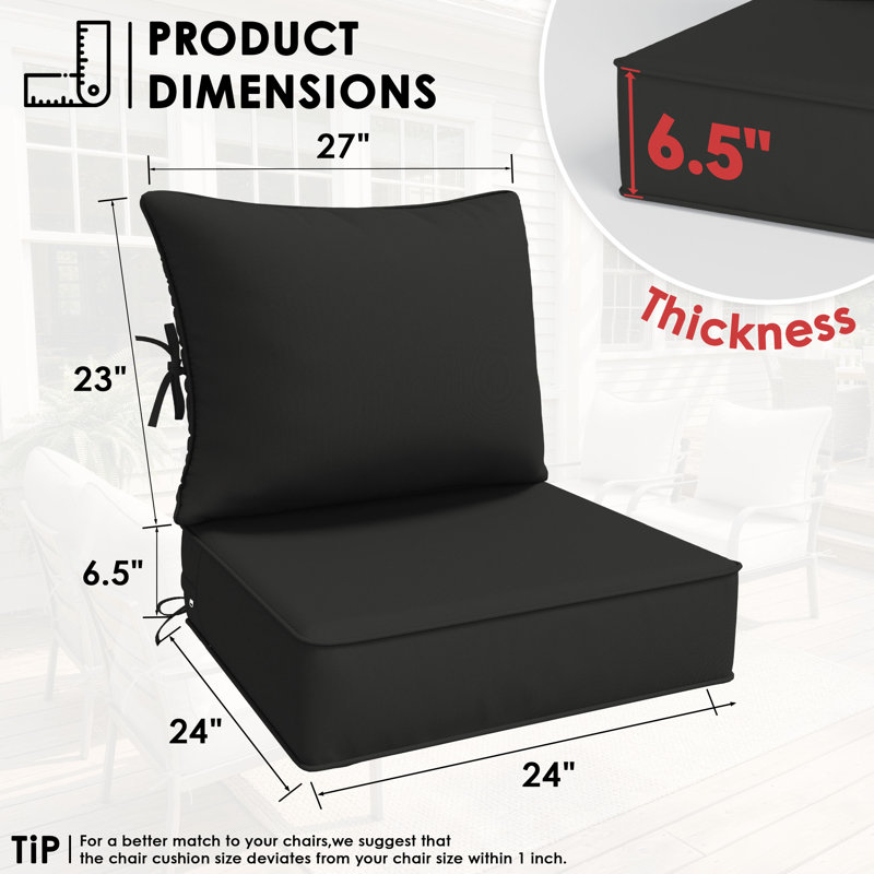 6.5″ Outdoor Replacement  Cushion Set, Deep Seating Seat / Back Cushion Set, Black