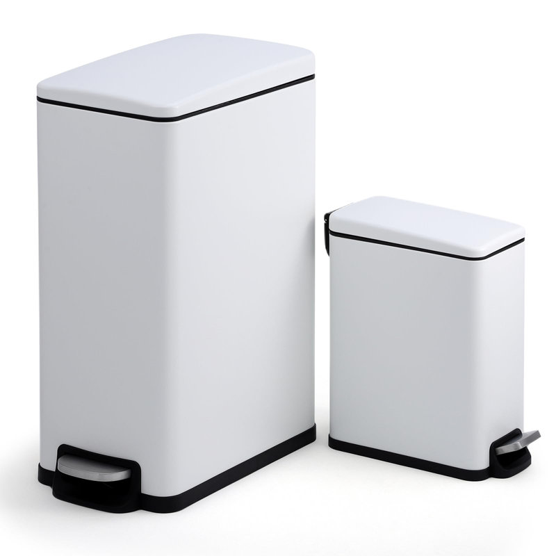 Stainless Steel Trash Can with Removable Inner Bucket & Step On for Kitchen and Bathroom, White