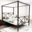 Structure de lit à baldaquin en métal noir pour grand lit, et très sous l'espace, s'adapte aux matelas de grand lit standard avec baldaquin, supporte 500 livres, finition, matelas, installation facile