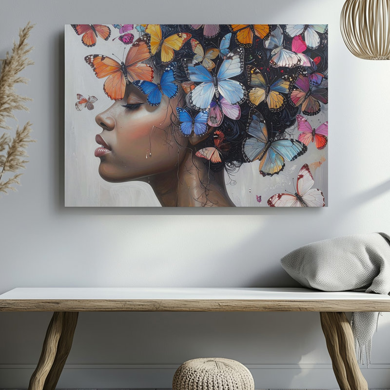 «Butterfly Metamorphosis Canvassurreal Woman and Flight Of Transformation», art mural, H 16 po x l 20 po