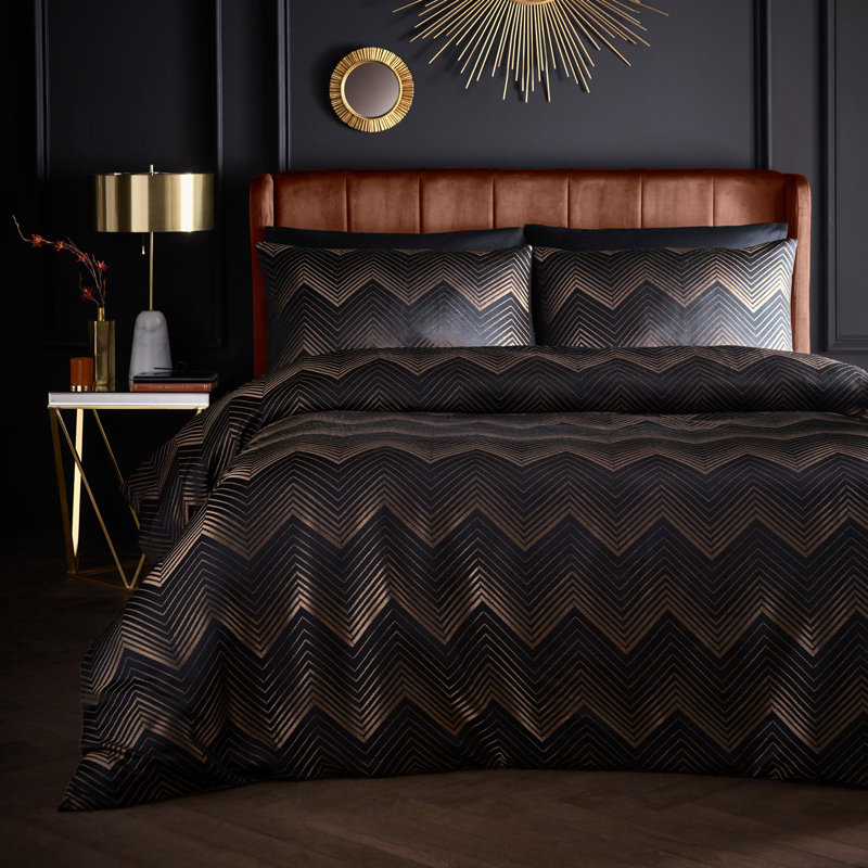 Laurence Llewelyn-Bowen Cocktail Duvet Cover Set Black, Double Duvet Cover + 2 Standard Pillowcases, Black
