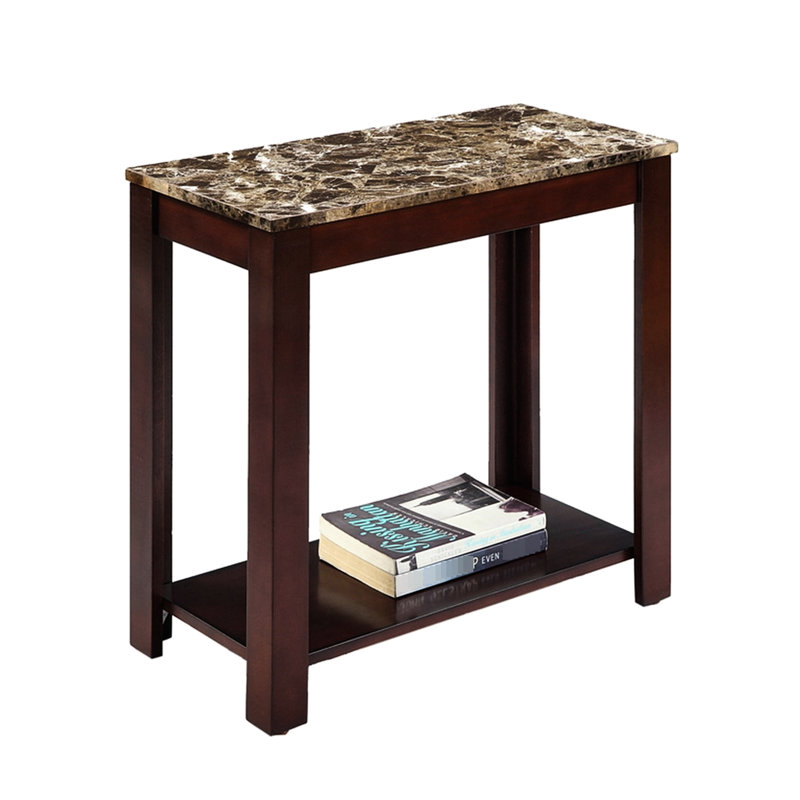 Table d'appoint en bois de 61 cm de hauteur, couleur cerisier foncé, avec motif marbré. Moderne et robuste, idéal pour un balcon. Supporte jusqu'à 113 kg. Dimensions : 30 x 61 x 61 cm. Plateau multicolore disponible. Meuble de rangement polyvalent et élégant.
