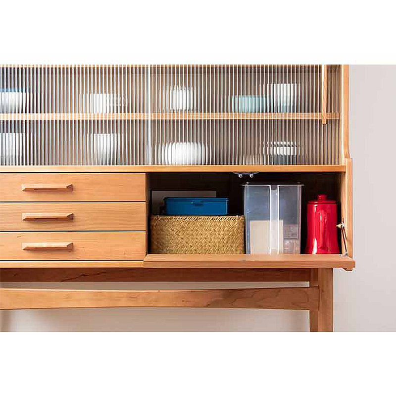 Buffet de rangement en verre à porte mobile, Cerisier