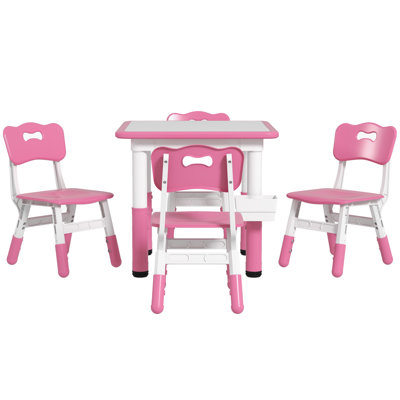 Harriet Bee 5 Pieces Kids Table And Chair Set, Height Adjustable Toddler Table And Chair Set, Activity Table And Chair Set With Storage, For Playroom, Nursery, Classroom