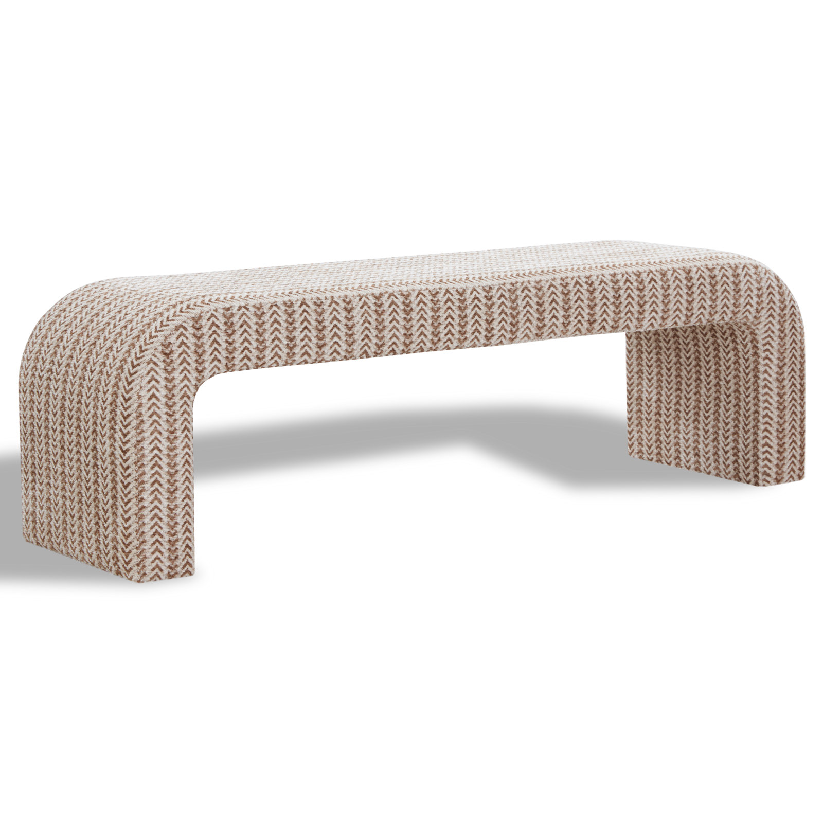 Daine 62" Linen Bedroom Bench, Brown / Beige Chenille Chevron