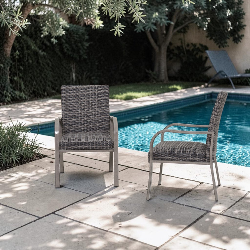 Chaises de salle à manger d'extérieur Leonard, structure en métal, siège en coton lavé à l'eau pour jardin, cour, bord de piscine