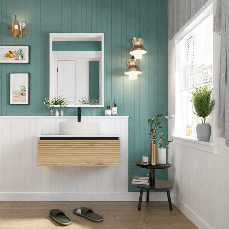 Meuble-lavabo mural moderne avec lavabo en céramique blanche, conception peu encombrante