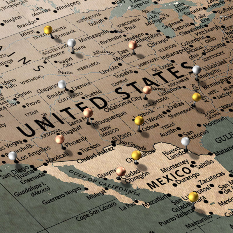 Personalized Stained Push Pin World Map, 16" H x 24" W, Yes