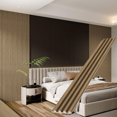 4 Packs 94.5” x 5.7” Solid Wood Panels for Wall, Acoustic Wood Slat Wall Panels for Interior Wall Decor，TV Background, Living Room (Walnut)