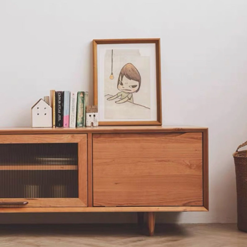 Meuble télé rétro haut de gamme, Cerisier, H 20,47 po x L 86,61 po x l 17,71 po