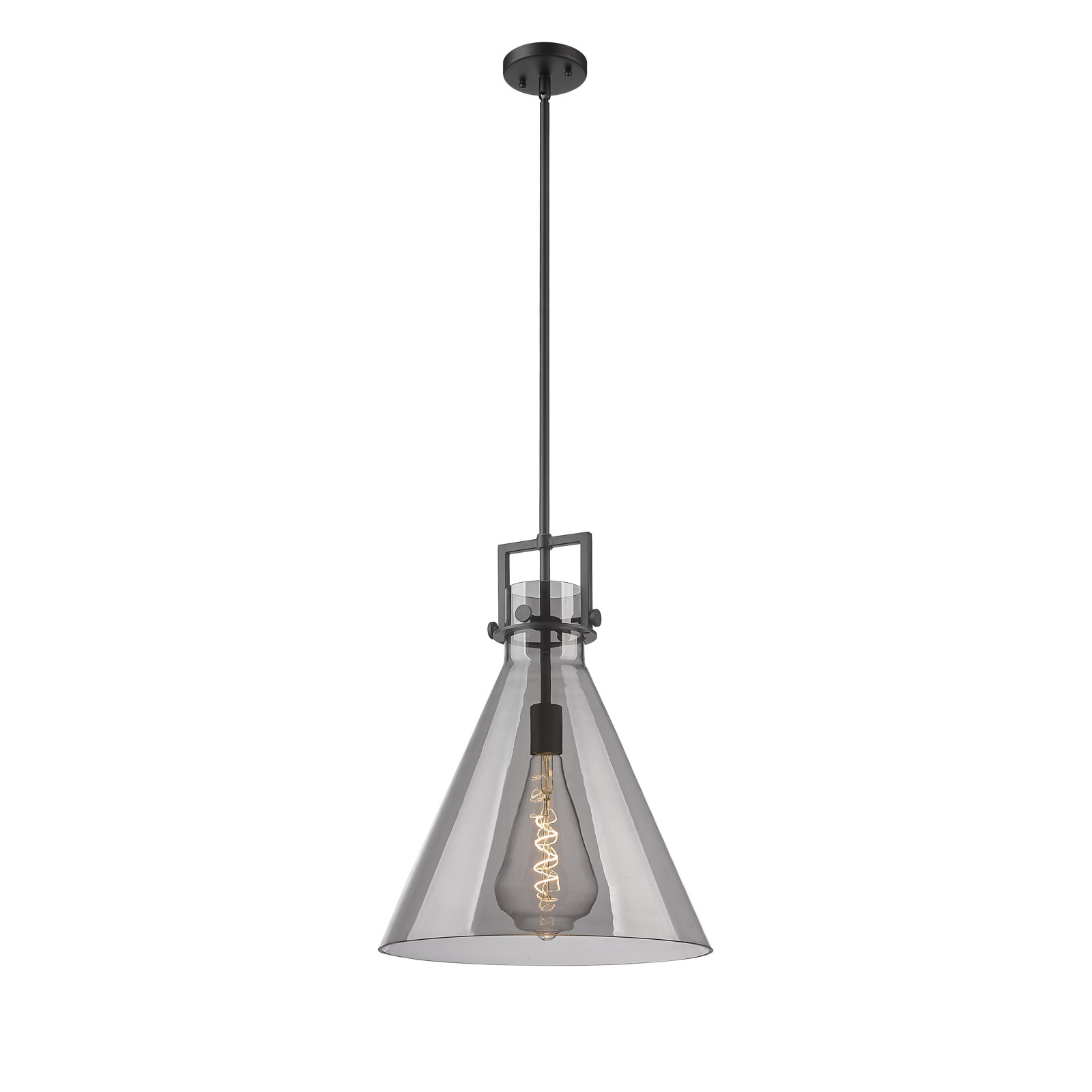 Coterie Single Light Glass Dimmable Pendant, Plated Smoke, 20.38" H x 16" W x 16" D, Matte Black