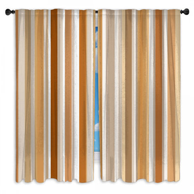 Brown Stripes Window Curtains  Pattern Sheer & Room Darkening - 2 Panels