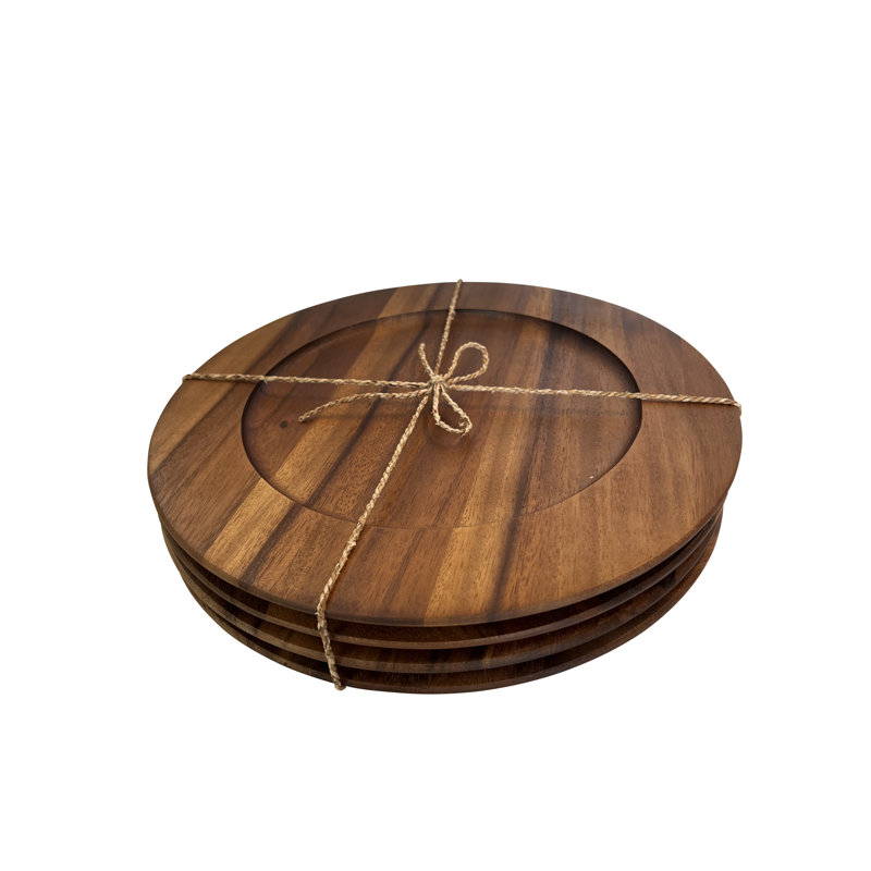 Handcrafted Acacia Wood Stain-Resistant Charger Plates, Set of 4