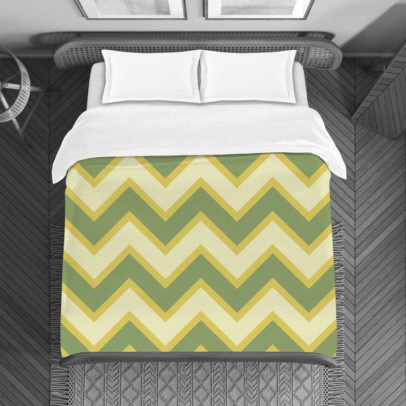 Housse de couette Jozephine, Housse de couette pour lit simple, Vert / jaune clair