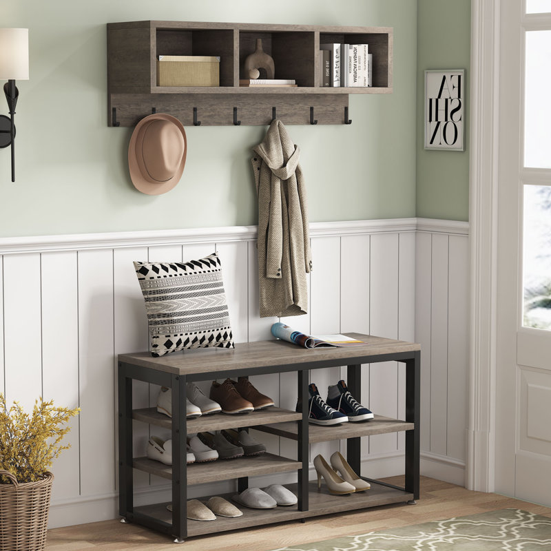 Edalyn 31.5"  Wide Hall Tree with Bench and Shoe Storage, Vintage Grey