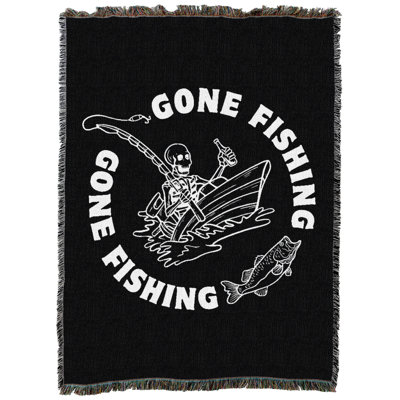 Pure Country Weavers Gone Fishing Skelly Tapestry Throw Blanket Woven from Cotton - Made in The USA (54x72)