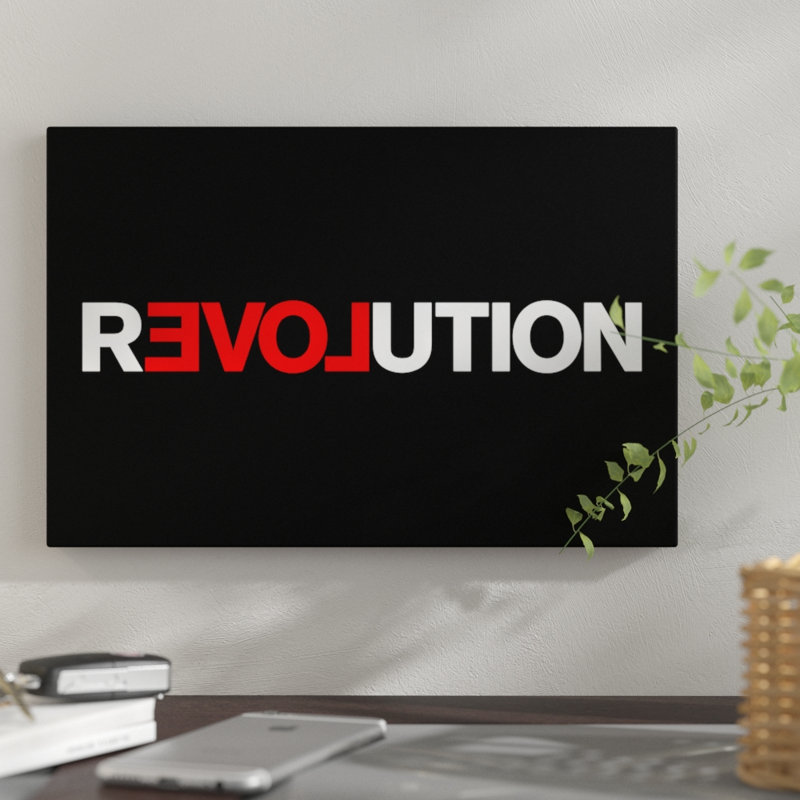 « revolution », art textuel sur toile, H 8 po x l 12 po x P 0,75 po