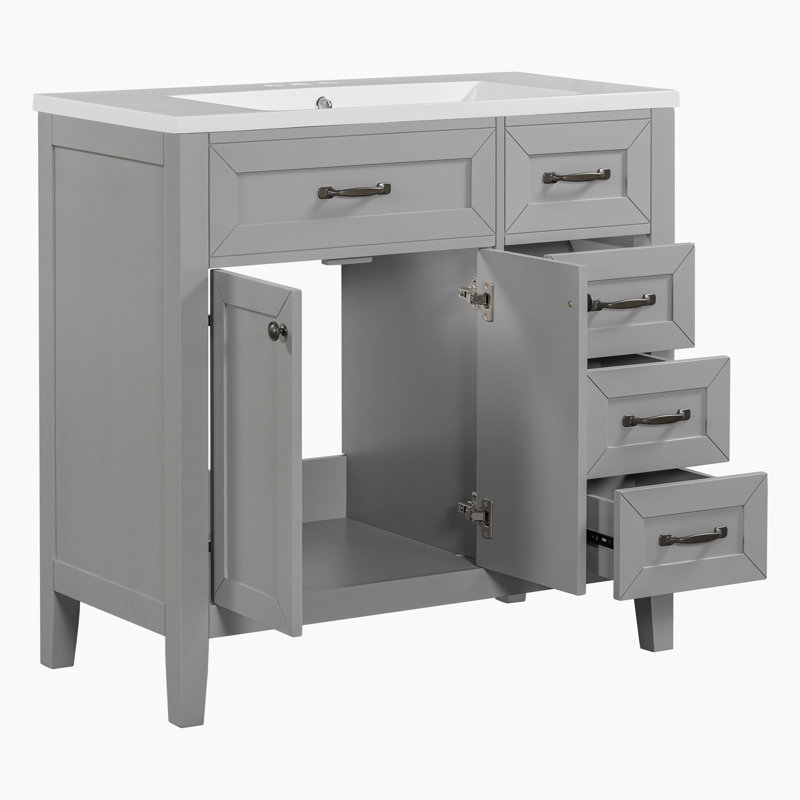 Meuble-lavabo sur pied simple 35,98 po Munazzah, Gris