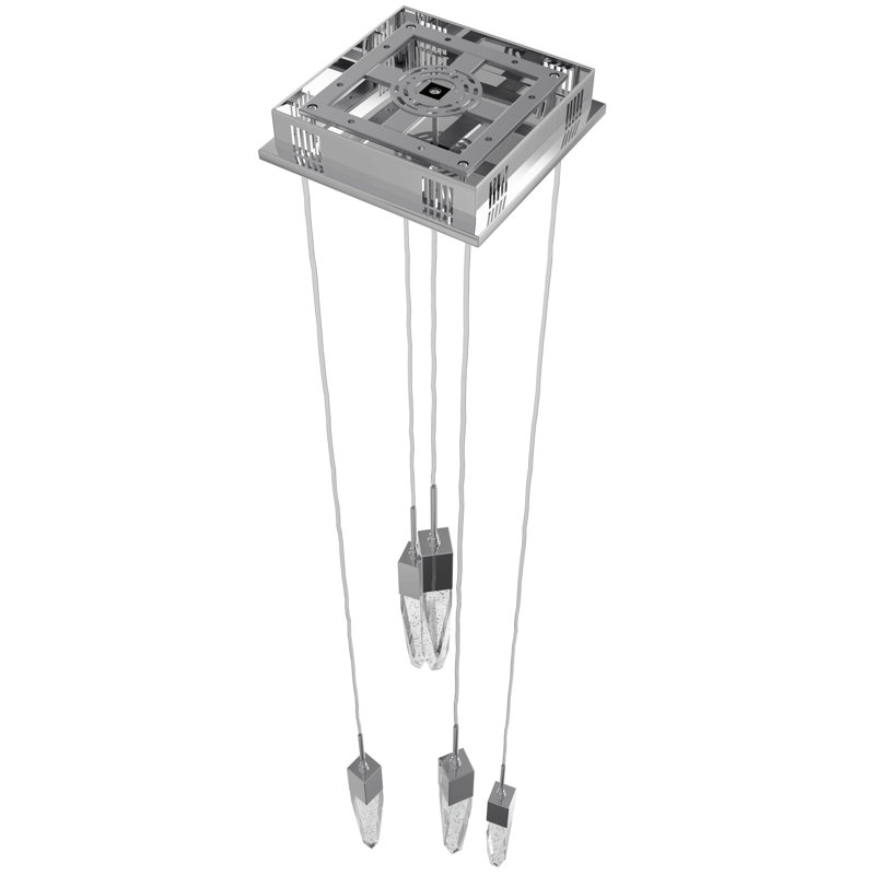Luminaire grappe suspendu 5 lumières DEL Aspen, Chrome poli, Tiges de cristal transparentes à bulles d'air