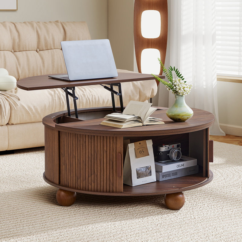 Table basse ronde avec plateau relevable, table basse à plateau relevable 33,46 po, Noyer
