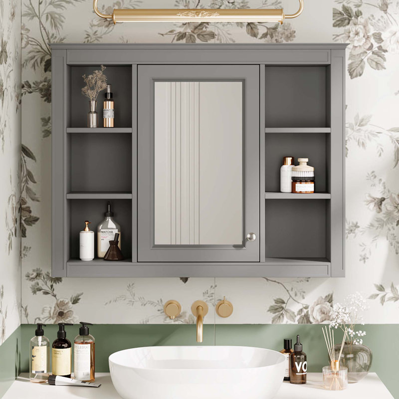 Armoire de rangement murale pour salle de bain, cabine de pharmacie, Gris