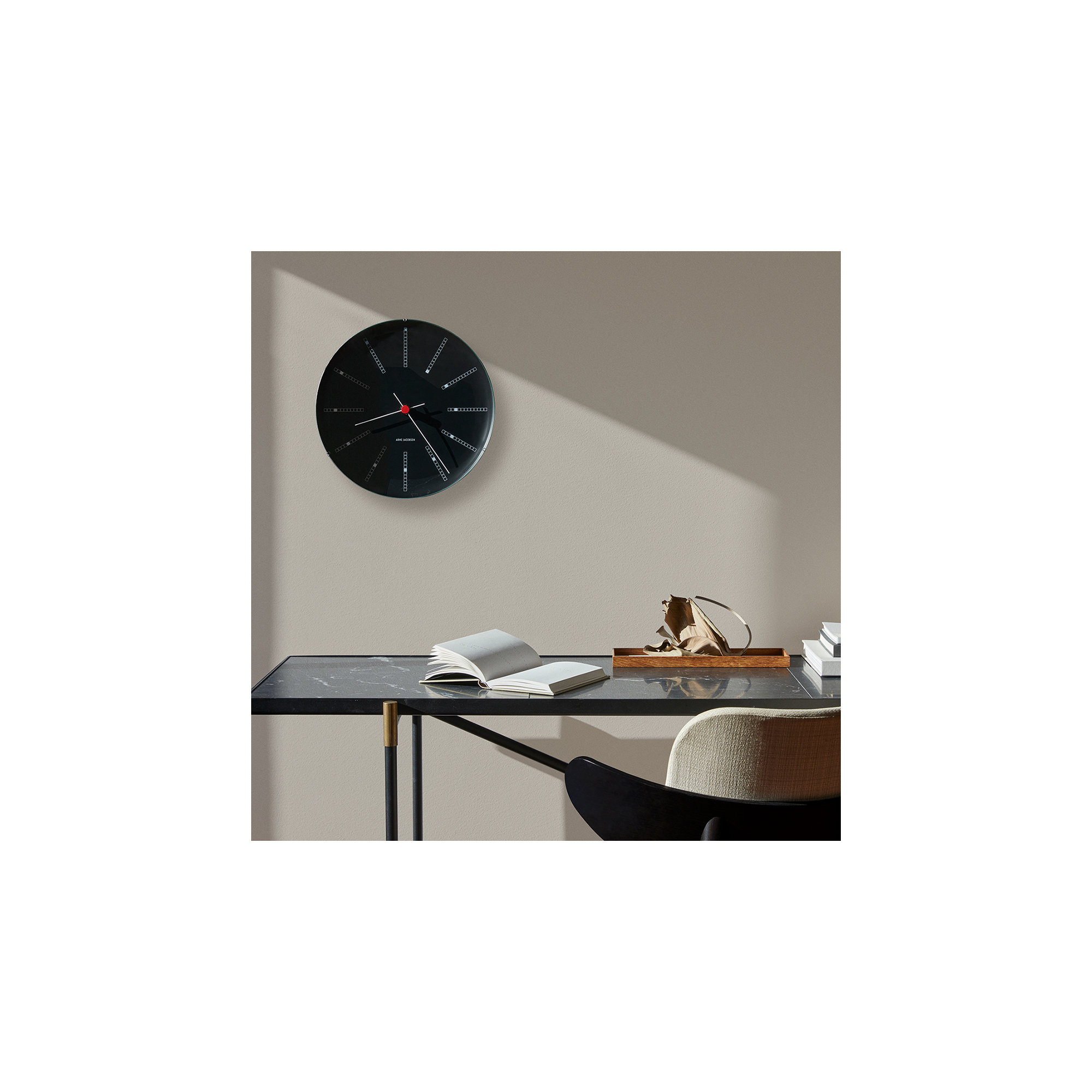 Bankers Metal Wall Clock, Black/White/Red, Medium