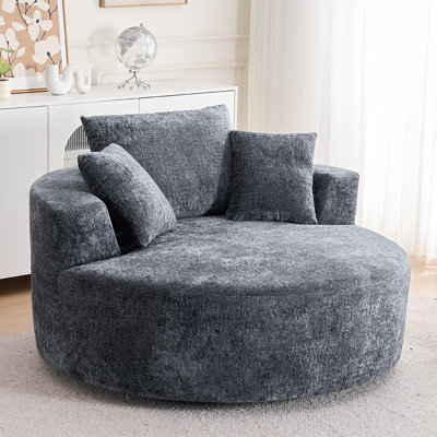  360 Swivel Chenille Barrel Chair couch for living room Soft Oversized Bean Bag Chair Chenille Deep And Wide Seat Round Cloud Couch Memory Foam Filling Lazy Sofa For Indoor,Outdoor
