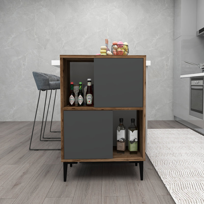 Teebar 387.1 cm W Display Cabinet, Light Walnut/Anthracite