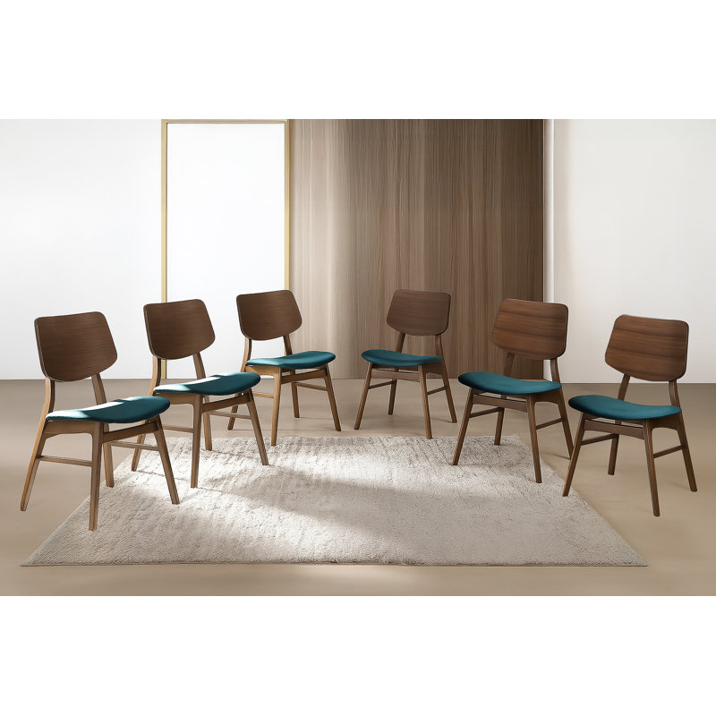 Lyan Wood Dining Chair With Teal Cushion (set Of 6), Walnut, Teal/Brown, 6