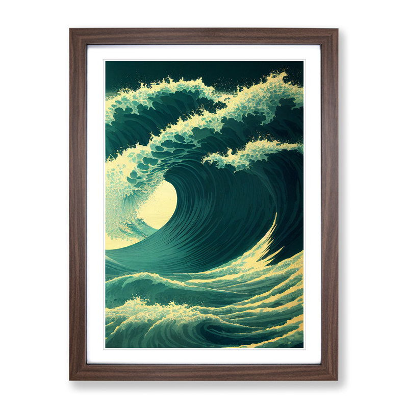 XV1022-3068X Ocean Wave No.4 - Single Picture Frame Print, Walnut, 64cm H x 46cm W