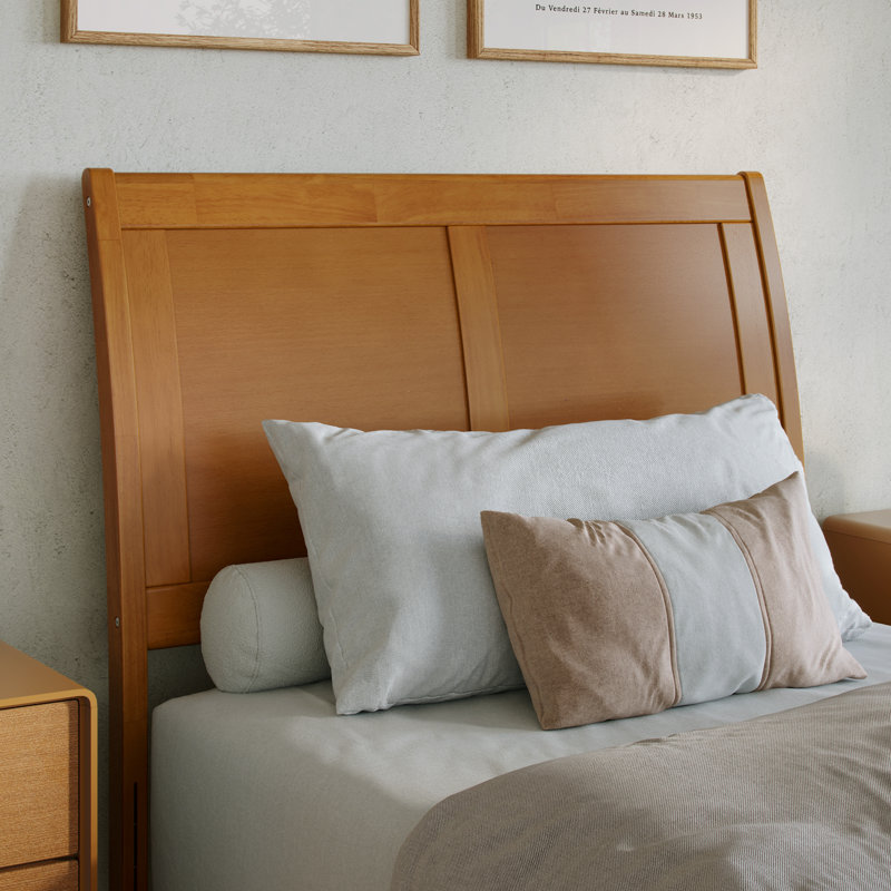 Lit de base en bois massif L piéton avec pied de lit assorti, Simple TG, Caramel clair