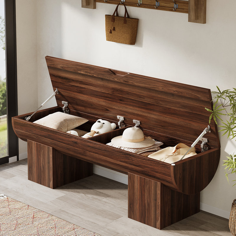  55" Storage Bench With 2 Safety Hinges, Farmhouse Shoe Bench With Flip-top Storage, Supports 350 Lb And Easy Assembly (natural)