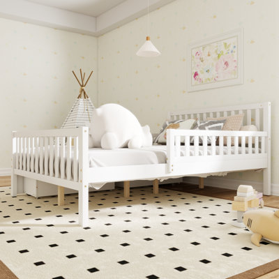 Minimalist Style Both Sides Guardrails Wood Platform Bed With Two Storage Drawers And Headboard