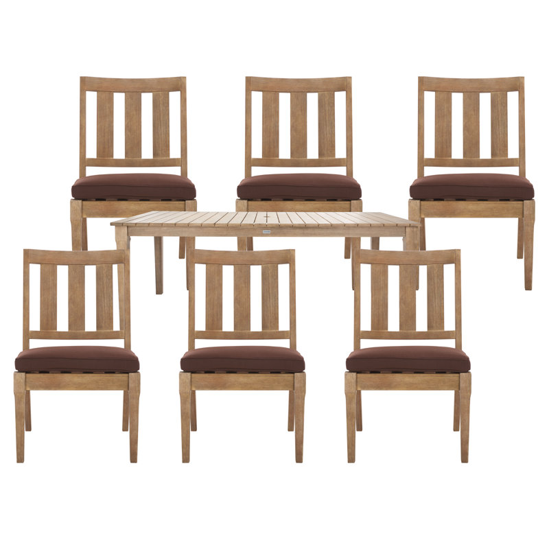 Samya Teak 6 Person 81" Outdoor Dining Set, Dark Brown