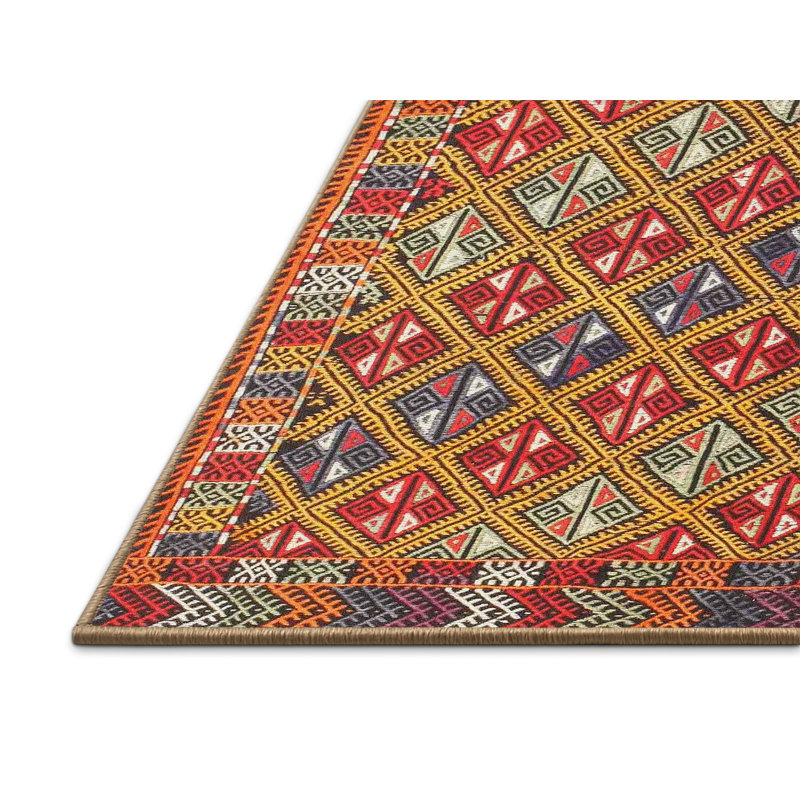 Tapis rouge/vert/bleu zone contemporaine, Rectangle 5 pi x 7 pi
