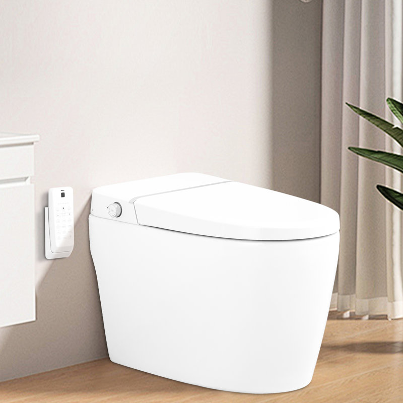 Smart Toilet With Night , Heated Seat, Self-Cleaning Nozzle, Pre-Wet, Side Knob Flush, Auto Flush Bidet Foot Sensor Open Cover, Swing Wash, Silent Slow Down, Soft Close